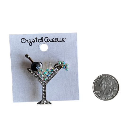 Crystal Avenue New Martini Cocktail Glass Rhinestone Brooch - Picture 2 of 4